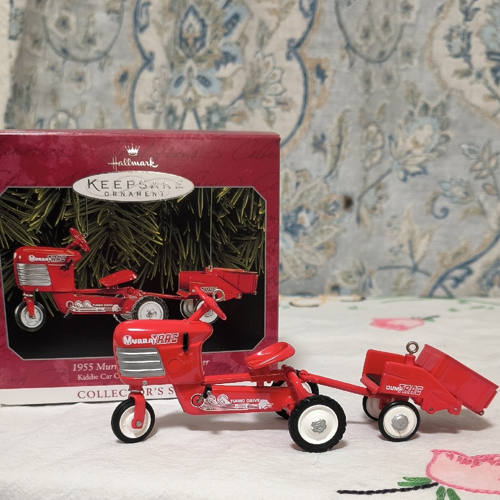 Vintage 1998 Hallmark 1955 Red Tractor & Trailer Murray Ornament